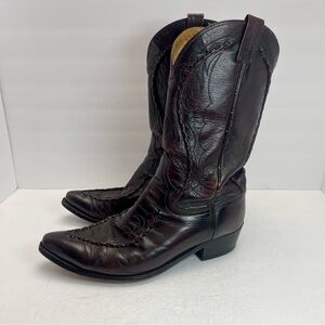 Vtg Dan Post Phoenix Buckstitch Western Boot 11.5 Black Cherry Leather Cowboy
